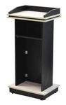 Samdecors Engineered Wood Stage Podium Lectern Presentation Stand For Conference, Meetings, Events (Only Podium, No External Mic Included, Two-Tone, Black-White) - 17.72X24.02X48.43 Inch