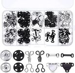 Beautychen 50 Pair Snaps for Sewing 3 Styles Hook and Eye Latch for Clothing Sewing Fixing Tools with Metal Sewing Buttons Fasteners Press Studs for Skirt Dress Bra Sewing DIY Crafting, 2 Colors (50)