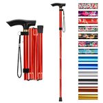 supregear Folding Walking Stick, Adjustable Collapsible Walking Stick - Lightweight Portable Balancing Walking Aid - Travel Walking Cane for Elderly Adults Men Women, Red