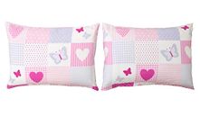 Bloomsbury Mill - Kids Pillow Cases 2 Pack - Hearts and Butterflies Patchwork - Pink Pillow Covers for Girls Duvet Cover Sets or Kids Travel Pillow - Pair of Childrens Pillowcases (Extra) - 50x75cm