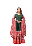 N N ENTERPRISE Women's Designer South Indian Style Latest Patola Printed Silk Woven Traditional Full Length Anarkali Gown (in, Alpha, XL, Regular, Green)