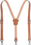 WELKINLAND Buffalo Leather suspenders, Work suspenders for men heavy duty, Brown leather suspenders w/hooks, Mens work suspenders, Mens leather suspenders, Leather suspenders for men, Brown,