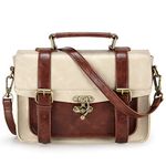 ECOSUSI Women PU Leather Satchel Purse Vintage Small College Crossbody Messenger Bag Work Cross-body Bag, Brown+beige, Detachable,vintage