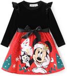 Disney Minnie Mouse Toddler Dress Girls A-Line Ruffle Long Sleeve Christmas Velvet Clothes Cute Kids Outfit Gift Party Costume Red Sizes 3-4T