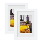 EGOFINE A6/10.5×14.8cm Photo Frames White Set of 2 - Made of Solid Wood for Table Top and Wall Mounting