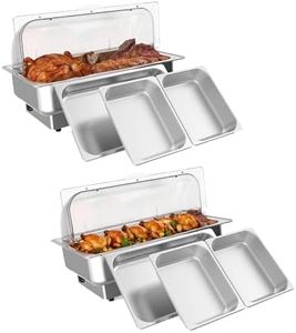 GarveeHome 2 Pack Electric Chafing Dishes Buffet Set,Roll Top Catering Chafer Server Food Warmer with Cover and 1 Full-size Pan & 2 Half-size Pans for Party Wedding Banquet