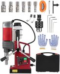 Magnetic Drill Press Kit, 2" Capacity, 1550W Electric Mag Drill with 6 Coring Bits, Plastic Box, Variable Speed & Adapter, 820RPM, 2922LBF Force, Double Dovetail, for Industrial, Workshop and Home