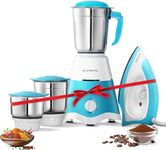 Longway Super Dlx 700 Watt Mixer Grinder with 3 Jars for Grinding, Mixing with Powerful Motor & Kwid 1100 Watt Dry Iron | 1 Year Warranty | (Blue & White, Combo Offer)