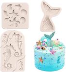 SAKOLLA Mermaid Theme Cake Fondant Mold - Seahorse Seashell Starfish Mermaid Tail Silicone Mold for Cake Decoration, Chocolate, Candy, Polymer Clay, Cupcake Decor, Sugar Craft