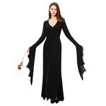 Funnlot Womens Halloween Costume, Morticia Costume Women, Gothic Costume Dresses for Women, Halloween Fancy Dress Women, Sexy Floor Length Dress for Halloween Carnival Party, M Black