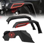 oEdRo Front & Rear Fender Flares & Front Inner Fender Liners Compatible with 2007-2018 Jeep Wrangler JK & JKU Unlimited(2 & 4 Doors), Textured Black & Red Off-Road Metal Steel Wheel Flares