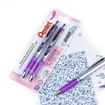 Pentel EnerGel Retractable Liquid Gel Rollerball Pen, Everyday Writing, Office Supplies, School Supplies, 0.7mm Medium Point, Pink Ribbon Barrel, Violet Ink, BL77VBP2V-BC, 2 Pack