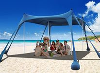 Osoeri Beach Tent Sun Shelter, 10 x 10ft Camping Sun Shelter with Sand Shovels, Ground Pegs & Stability Poles, UPF50+ Outdoor Shade for Camping Trips, Fishing, Backyard Fun or Picnics