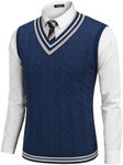 COOFANDY Men's Sweater Vest V Neck Casual Sleeveless Pullover Striped Cable Knit Sweater Vest, Navy Blue, 3X-Large