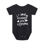 I Love Grandpa & Grandma Letters Printed Baby Bodysuit Newborn Infant Boys Girls One-piece Romper Outfit Jumpsuit Clothes (0-3 Months, Black)