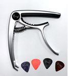 Vange Guitar Capo for 6-String Acoustic Electric Guitars and Bass -Rosewood Color, Single-handed Guitar Trigger Capo Quick Change. (Silver)