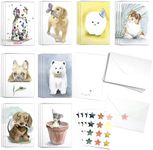 Colour Up Your Day Cute Watercolor Dogs Greeting Cards Box of 24 cards with Envelopes and Seal Stickers. All Occasion Blank Thank you cards, Appreciation, Birthday, Sympathy