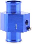 Car Water Temperature Sensor Joint, Universal Aluminum Car Temperature Gauge Sensor Adapter Pipe Hose Sensor Gauge Adapter Blue(28mm)