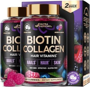 Biotin Gummies with Collagen - Hair Growth Support Skin, & Nail Strength - for Women & Men - Biotin 10000mcg | Keratin | Hyaluronic Acid | B-Complex | Saw Palmetto - Sugar-Free, Mixed Berry, Pack of 2