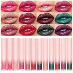 12 PCS Diamond Glitter Liquid Lipstick Set, Long Lasting & Non-Stick Cup Metallic Shimmer Matte Full Colour Tinted Lipstick Lip Gloss, Highly Pigmented Shinning Lipstick