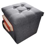 Decor & More Engineered Wood Ottoman Cube, 30*30*30Cm Foldable Storage Box,Footrest Ottoman With Storage Step Stool,Padded Seat With Pocket For Living Room,Foldable Table For Bedroom,Set Of 1 Grey