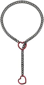 EverGlimp Slip Chain Necklace For Women, Black Heart O-Ring, Cuban Long Necklace Jewelry, Lariat Y-Necklace, 32'', Zinc, No Gemstone