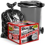 Toughbag 205-230 Litres Contractor Trash Bags -- 97cm Width x 148cm Height -- Extra Strong -- 32 Waste Bags Per Case -- Black