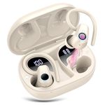 Wireless Earbuds, 2023 Wireless Earphones Bluetooth 5.3 Headphones Wireless, Over Ear Buds Wireless Earbuds with Earhooks, IP7 Waterproof 50H Stereo Wireless Headphones Sport, LED Display, Off White