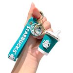 Ash & Roh keychain for bike Cute Keyring & Quirky Bag Charm Hard Silicone,Unbrekable Comes With Strap & Bag Hook Single Piece (STARBUCKS GREEN CUP)