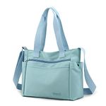 Women Shoulder Bag Lightweight Nylon Casual Tote Handbags Top Handle Bag Large Capacity Crossbody Purses Light blue