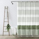 Awellife Sage Green Shower Curtain for Bathroom Stripe Tassel Shower Curtain 36 X 72 Inches Farmhouse Linen Stall