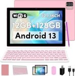 Android 13 Tablet with Keyboard, 10 inch 2 in 1 Tablets, 12GB RAM+128GB ROM 2.0Ghz CPU Tableta, 2.4G/5G WiFi6 BT 5.0 Tablet PC, 1280*800 HD Tablet with Case Mouse Stylus Film, 6000mah Battery Tablet