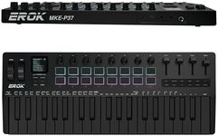 EROK 37 Keys MIDI Keyboard Controller with 3.5mm MIDI Output, 16 Backlit Drum Pads, 8 Knobs, DAW Integration & Arpeggiator, Music Production Equipment and Studio Controller (Dark)