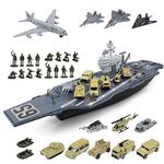 Redcrab Aircraft Carrier Playset, Battleships Model Toys, includes Airplanes, Helicopter, Trucks, Action Figures Kit Cool Toys for Boys Girls Ages 3 4 5 6 +