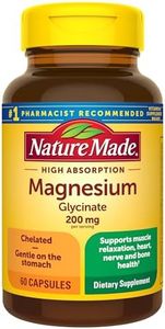 Nature Made High Absorption Magnesium Glycinate 200 mg, Supports Muscle Relaxation, Heart, Nerve, and Bone Health, Gentle on The Stomach, 100% Chelated, 60 Capsules