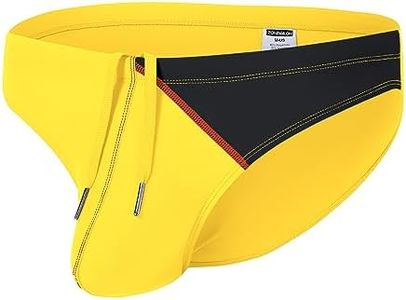 ZONBAILON Mens Swim Briefs Sexy Pouch Bikini Swimsuit Swimwear with Adjustable Drawstring Sports Beach, Yellow, X-Large