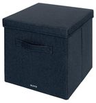 Leitz Fabric Storage Box with Lid, Set of 2 Cube Storage Unit Boxes, Foldable Fabric Ottoman Storage Organiser Box, Velvet Grey, Large, 61450089