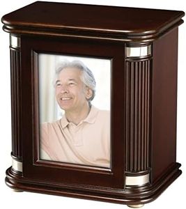 Howard Miller Metro II Stained Black Wooden Memorial Urn Box with 5x7 Picture Frame | Decorative Aged Silver Metal Base Cremation Urn Chest for Human Ashes Tribute | 275 Cubic Inch