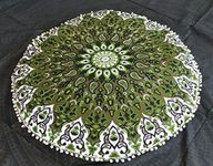 Radhykrishnafashions Indian 32" Large Hippie Mandala Floor Pillow Cover Cushion Cover Round Bohemian Yoga Decor Floor Cushion Case (GREEN STAR)