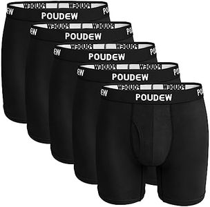 POUDEW Men's Underwear, Tagless Soft Viscose Underwear Boxer Briefs for Men Pack of 5 (Medium, Black/Black/Black/Black/Black)