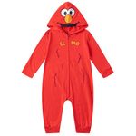 Sesame Street Boy's Elmo Hooded Coverall Onesie, 100% Cotton, Red, Size 18M