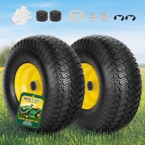 Wiltire (2 Pack) 15x6.00-6nhs Lawn Mower Tires,15" x 6.00-6" Front Tire and Wheel Assemblies,3" Centered Hub and 3/4" Bearings, 4Ply Tubeless,Fit Most Riding Mowers and Lawn Tractors