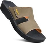 AEROTHOTIC Odal Split Toe Women’s Arch Support Slide Sandals, Aren Khaki, 8