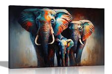 Artley Prints - Elephant Family in the Wild Colourful Canvas Wall Art for Living Room - Framed Abstract Pictures to Hang in Bedroom, Hallway Large 76 x 50cm (30 x 20 inches)