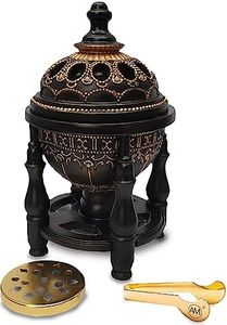 AM Charcoal Incense Burner - Bakhoor Burner, Oud Frankincense Resin Burner - for Office & Home Decor - Lavish 4 Pillar Black