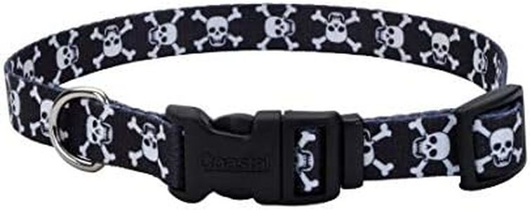 Coastal Pet Styles Adjustable Dog Collar - Stylish Patterned Fabrics - Snap-Lock Buckle - Adjustable Dog Collar - for Small, Medium or Large Dogs - Black Skulls - 3/4" x 14-20"
