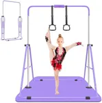 ZUETK Expandable Gymnastics Bar with Mat for Kids, Adjustable Height Junior Training Kip Bar, Folding Gymnastic Horizontal Bars Monkey Bar, Home Gym Equipment for Kid Gymnasts, Child, Girl, Boy