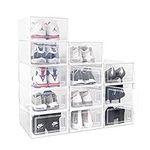 Ollie Drop Front Soft Plastic Shoe Box - Fits Up to Size 9 Mens - Storage Box Organizer, Shoe Organizers and Storage (Clear- Medium, Pack of 12)