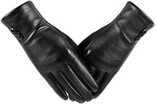 Kebesu Winter Fashion Leather Gloves for Women, Touch Screen Wool Lined Outdoor Windproof Warm Suede Driving Dress Gloves, Black