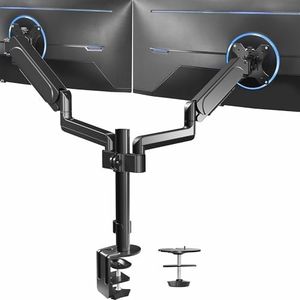 VIVO Dual Arm Computer Monitor Desk Mount with Pneumatic Height Adjustment, Full Articulation, Vesa Stand with C-Clamp and Grommet, Holds 2 Screens Up to 32 Inches (Stand-V002K)
